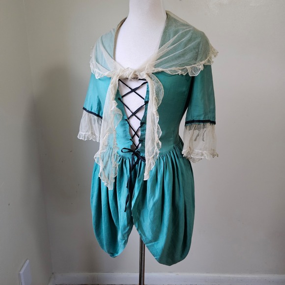 Antique Repro 1900s does 1700s Costume Lace Up Corset Bodice Top Panniers S/M